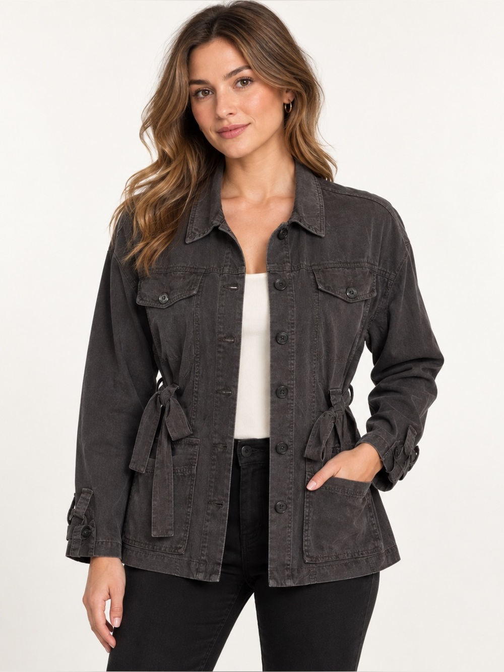 Young Fabulous & Broke Charcoal Belted Utility Jacket Women’s M